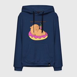 Толстовка-худи хлопковая мужская Капибара dont worry be capy, цвет: тёмно-синий