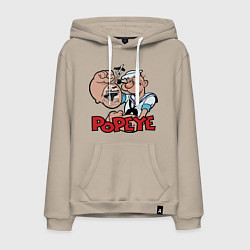Толстовка-худи хлопковая мужская Попай - бицепс, цвет: миндальный