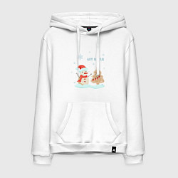 Толстовка-худи хлопковая мужская Снеговик с имбирной ёлкой, цвет: белый