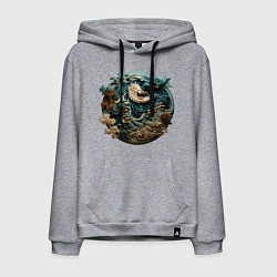 Толстовка-худи хлопковая мужская Китайский дракон в круге, цвет: меланж