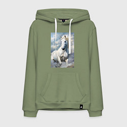 Мужская толстовка-худи Белая лошадь на фоне неба
