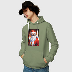 Толстовка-худи хлопковая мужская Дед мороз в темных очках, цвет: авокадо — фото 2