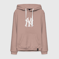 Толстовка-худи хлопковая мужская New York yankees - baseball logo, цвет: пыльно-розовый