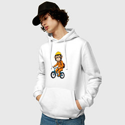 Толстовка-худи хлопковая мужская Обезьяна на велосипеде, цвет: белый — фото 2