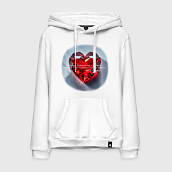 Толстовка-худи хлопковая мужская Красное хрустальное сердце горит - стих Пушкина, цвет: белый