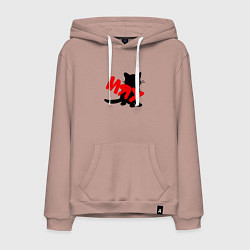 Толстовка-худи хлопковая мужская Силуэт котёнка мяу, цвет: пыльно-розовый