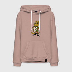 Толстовка-худи хлопковая мужская Кот-солдат, цвет: пыльно-розовый
