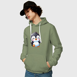 Толстовка-худи хлопковая мужская Маленький радостный пингвинчик, цвет: авокадо — фото 2