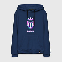 Толстовка-худи хлопковая мужская Monaco FC в стиле glitch, цвет: тёмно-синий