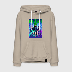 Толстовка-худи хлопковая мужская Cyberpunk and Minecraft - collaboration, цвет: миндальный