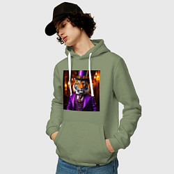 Толстовка-худи хлопковая мужская Тигр в сиреневом костюме стиль стимпанк, цвет: авокадо — фото 2