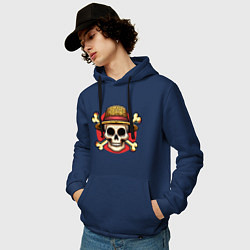 Толстовка-худи хлопковая мужская Ван Пис - лого с черепом, цвет: тёмно-синий — фото 2