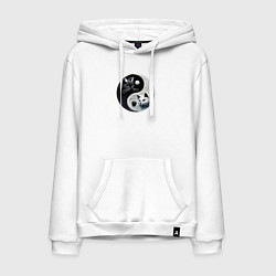 Толстовка-худи хлопковая мужская Коты инь и янь вязаные, цвет: белый