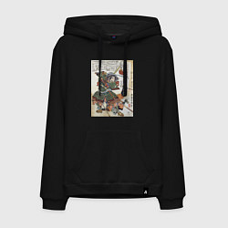 Толстовка-худи хлопковая мужская Самурай Фукусима Масанори: гравюра укиё-э, цвет: черный