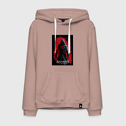 Толстовка-худи хлопковая мужская Assassins creed на фоне красной стены, цвет: пыльно-розовый