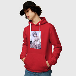 Толстовка-худи хлопковая мужская Евангелион Рей Аянами кот, цвет: красный — фото 2