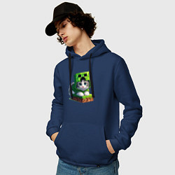 Толстовка-худи хлопковая мужская Kitten creeper collaboration - ai art, цвет: тёмно-синий — фото 2