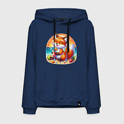 Мужская толстовка-худи Лисы на пляже пьет коктейль