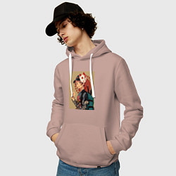 Толстовка-худи хлопковая мужская Тандзиро Камадо Арт, цвет: пыльно-розовый — фото 2