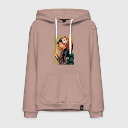 Толстовка-худи хлопковая мужская Тандзиро Камадо Арт, цвет: пыльно-розовый