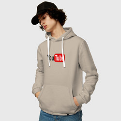 Толстовка-худи хлопковая мужская You tube logo, цвет: миндальный — фото 2