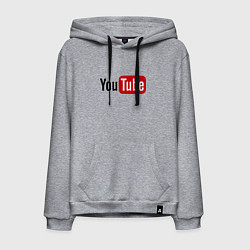 Толстовка-худи хлопковая мужская You tube logo, цвет: меланж