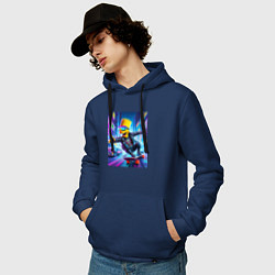Толстовка-худи хлопковая мужская Барт Симпсон на скейтборде - нейросеть, цвет: тёмно-синий — фото 2