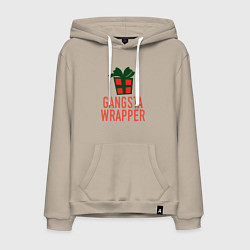 Толстовка-худи хлопковая мужская Gangsta wrapper, цвет: миндальный