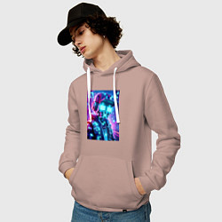Толстовка-худи хлопковая мужская Minecraft and Cyberpunk collaboration - ai art neo, цвет: пыльно-розовый — фото 2