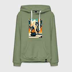 Мужская толстовка-худи Кот и девочка гуляют на своём районе - нейросеть