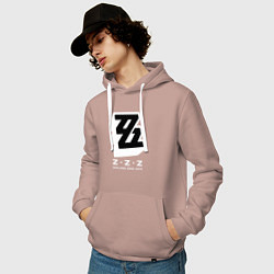 Толстовка-худи хлопковая мужская Zenless zone zero лого, цвет: пыльно-розовый — фото 2