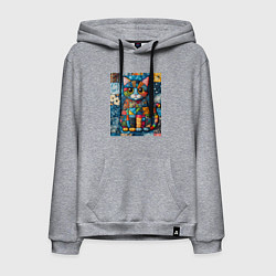 Мужская толстовка-худи Прикольный котик - пэчворк