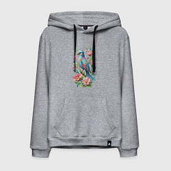 Мужская толстовка-худи Красивая голубая птица среди цветов