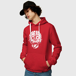 Толстовка-худи хлопковая мужская Череп с мозгами и глазами, цвет: красный — фото 2