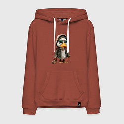 Толстовка-худи хлопковая мужская Утка с сумкой, цвет: кирпичный