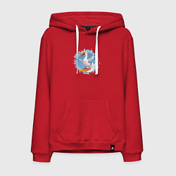 Толстовка-худи хлопковая мужская Чайка-серфингист, цвет: красный