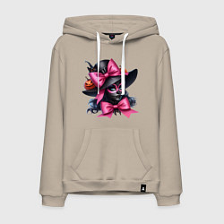 Мужская толстовка-худи Девушка в гриме кошки и в черной шляпе и с розовым