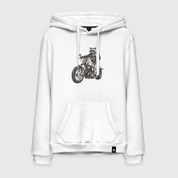 Мужская толстовка-худи Енот байкер на мотоцикле чоппере