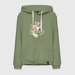 Мужская толстовка-худи Милый кролик акварельная чашечка цветы