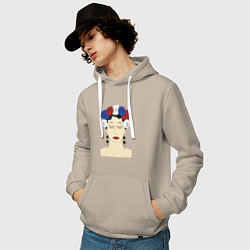 Толстовка-худи хлопковая мужская Женский портрет: девушка в венке триколор, цвет: миндальный — фото 2