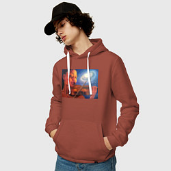 Толстовка-худи хлопковая мужская Скрипачка и космос - живопись, цвет: кирпичный — фото 2