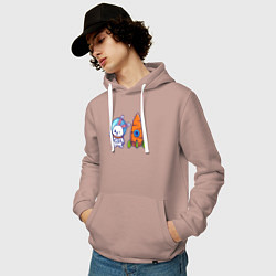 Толстовка-худи хлопковая мужская Зайка астронавт, цвет: пыльно-розовый — фото 2