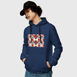 Толстовка-худи хлопковая мужская Узор красно-синий на белом фоне, цвет: тёмно-синий — фото 2