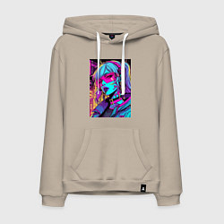 Мужская толстовка-худи Кибер девчонка в розовых очках - нейроарт