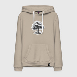 Мужская толстовка-худи Скетч черно-белый дерево