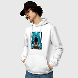 Толстовка-худи хлопковая мужская Чёрный кот сидит на тыкве - хэллоуин, цвет: белый — фото 2