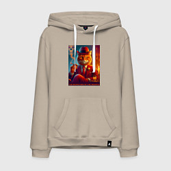 Толстовка-худи хлопковая мужская Крутой рыжий кот - крёстный отец мяуфии, цвет: миндальный