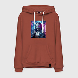 Мужская толстовка-худи Мона Лиза в кожаной косухе - киберпанк