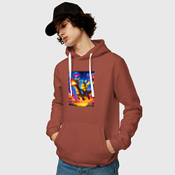 Толстовка-худи хлопковая мужская Рыцарь Пикачу на боевом драконе - нейроарт, цвет: кирпичный — фото 2