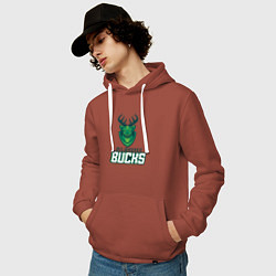 Толстовка-худи хлопковая мужская Milwaukee Bucks NBA, цвет: кирпичный — фото 2